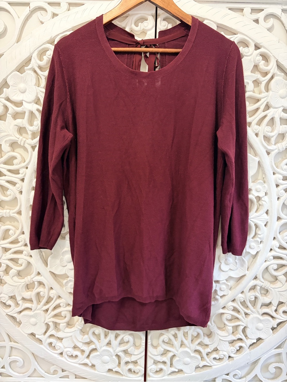 Babaton Silk Cashmere Burgundy Open Back Tie Sweater Size L